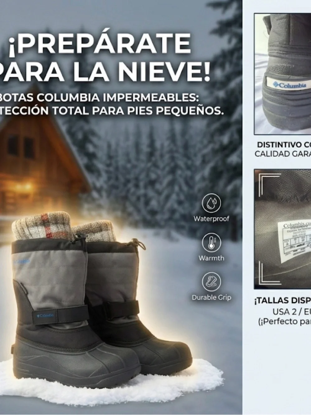 Columbia Kids Waterproof Winter Snow Boots Black Gray Size Youth 2
